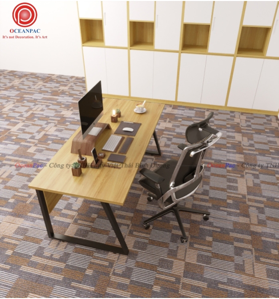 Bàn Nhân Viên Trap 2 Concept Có Tấm Chắn Chân Sắt Hộp Sơn Tĩnh Điện.