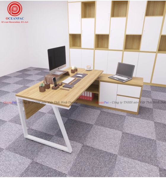 Bàn Giám Đốc Trapezoid 2 Concept Chân Sắt Hộp Sơn Tĩnh Điện.