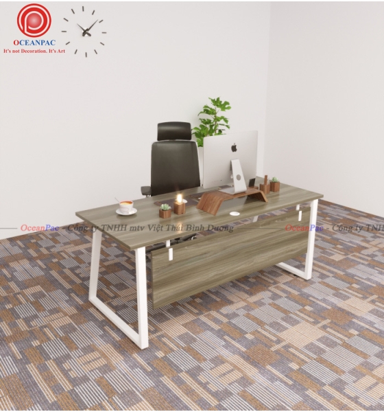 Bàn Nhân Viên Trap 2 Concept Có Tấm Chắn Chân Sắt Hộp Sơn Tĩnh Điện.